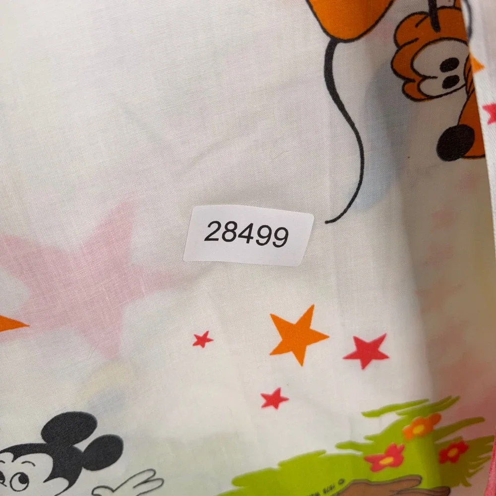 Vintage Disney Flat Bed Sheet Twin White Character Print 1970s Mickey Mouse